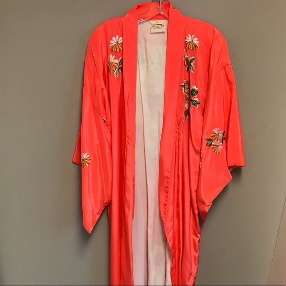 VINTAGE Long Kimono, Coral and Gold SZ M/L - Picture 8 of 8